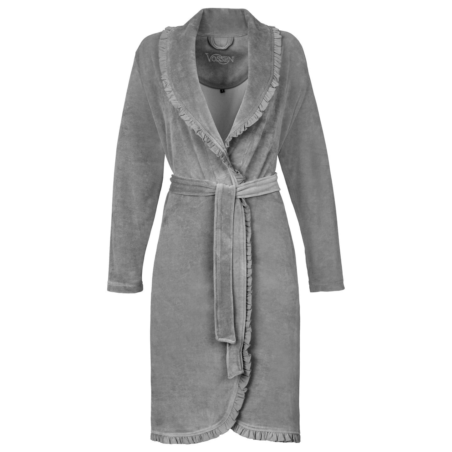 Vossen Ariel – damesbadjas - fluweelzacht – sjaalkraag met Patroon – 80% Katoen en 20% microfiber – strech materiaal - verkrijgbaar in grijs & zwart