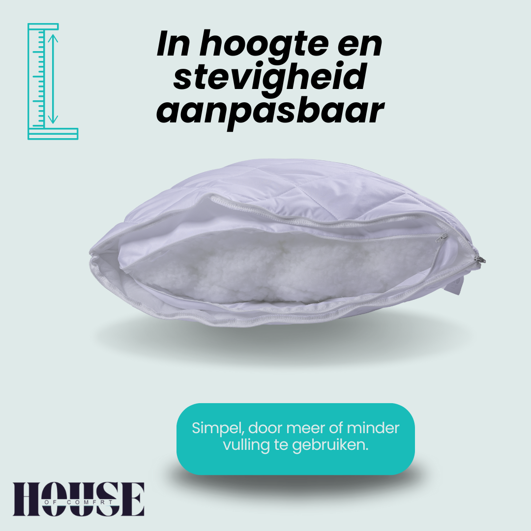 House of comfrt kussen met Tencel, 60x70 cm., verstelbaar voor jouw perfecte nacht, slaap zoals jij dat wil